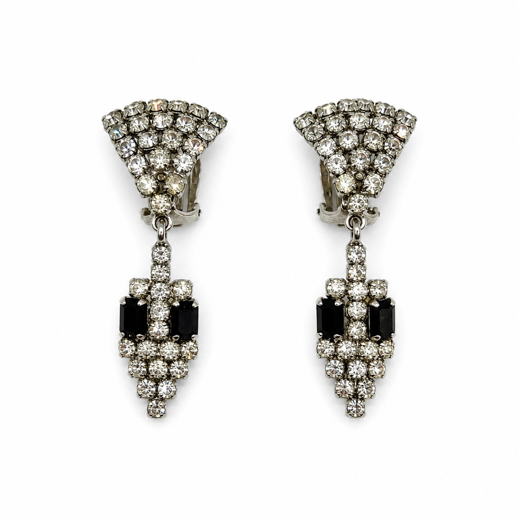 Vintage Christian Dior Rhinestone Dangle Clips On Earrings
