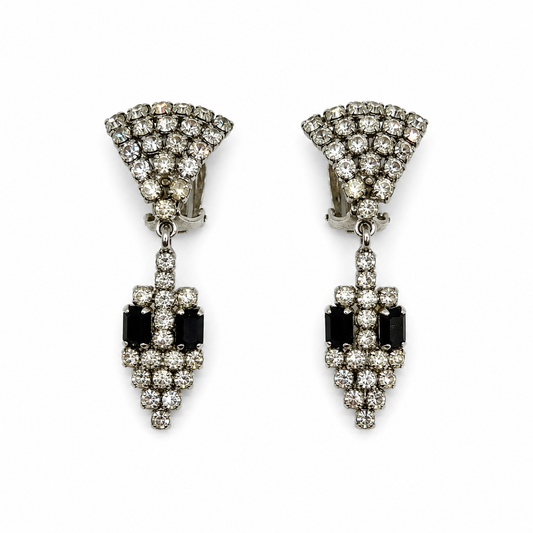 Vintage Christian Dior Rhinestone Dangle Clips On Earrings