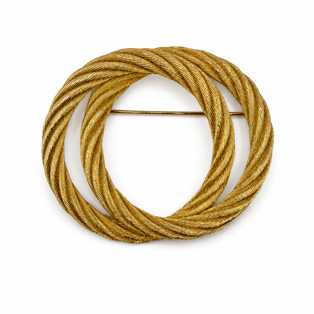 Vintage Christian Dior Rope Double Circle Gold Tone Brooch