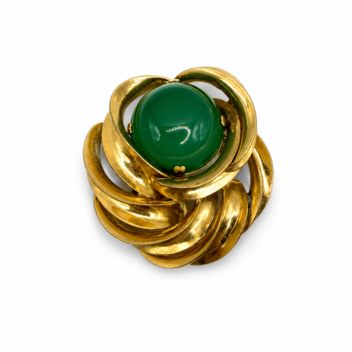 Vintage Grosse Germany 1969 Green Glass Cabonchon Brooch