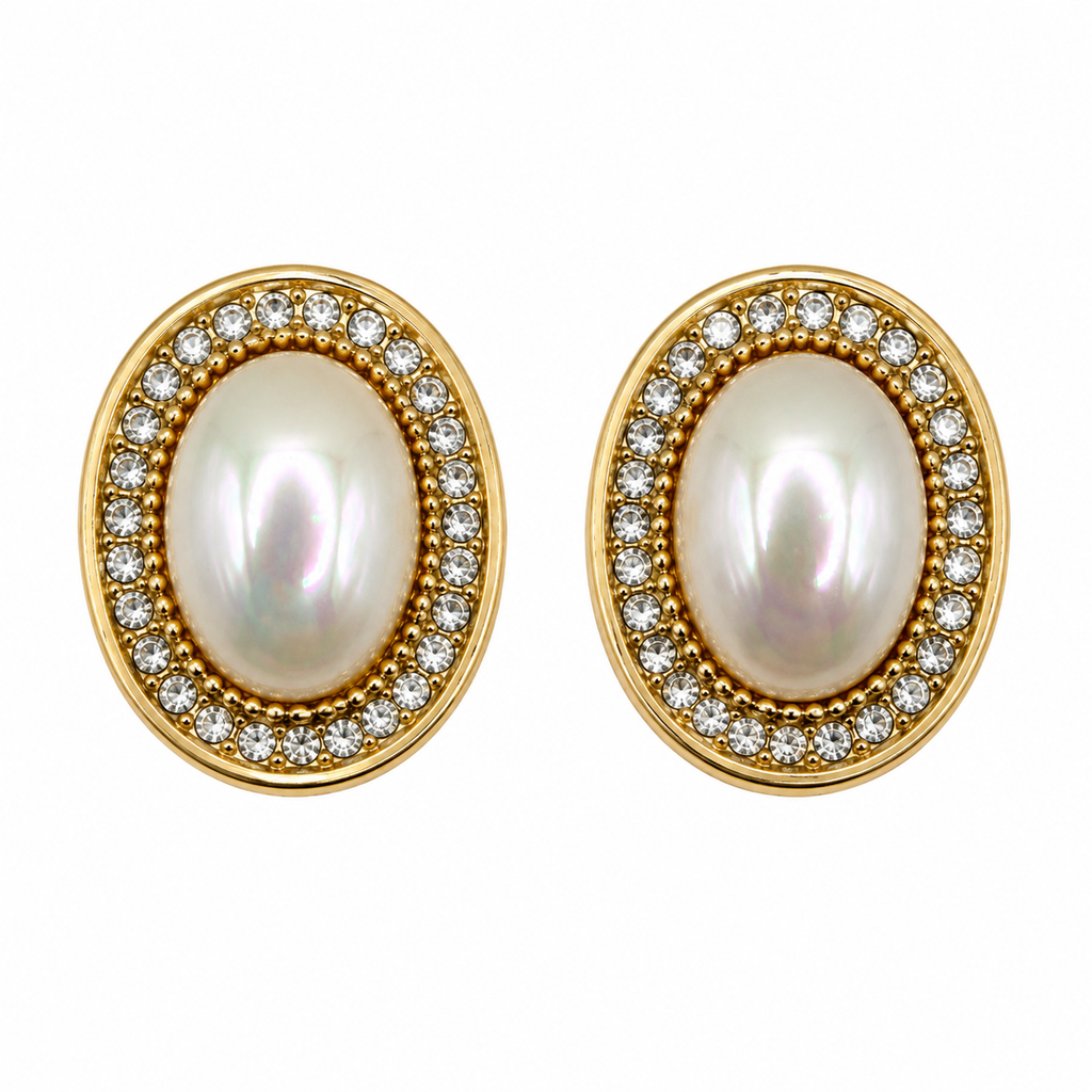 Vintage Christian Dior Faux Pearl Oval Clips On Earrings