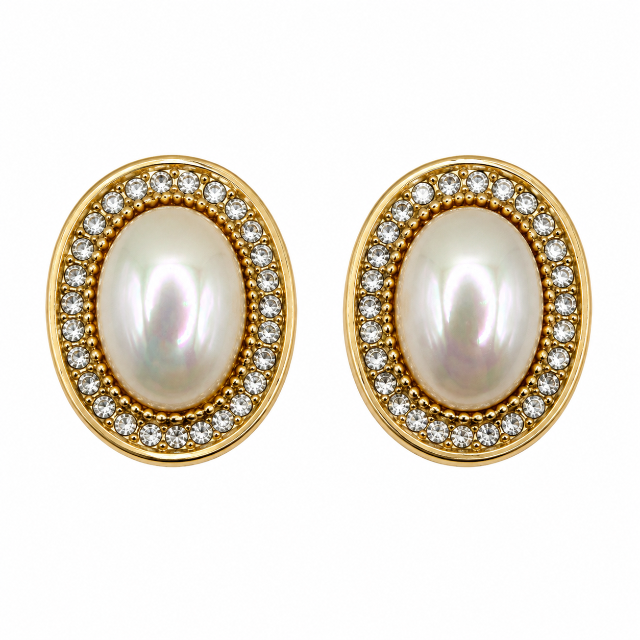 Vintage Christian Dior Faux Pearl Oval Clips On Earrings