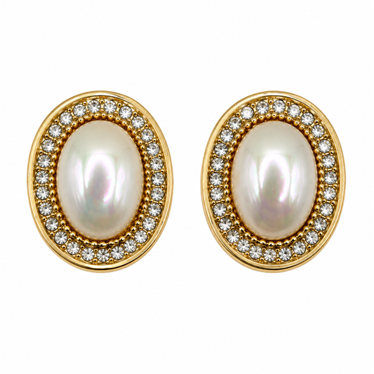 Vintage Christian Dior Faux Pearl Oval Clips On Earrings