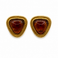 Vintage Chanel Gripoix Glass Cabochon Gold Tone Clip Earrings
