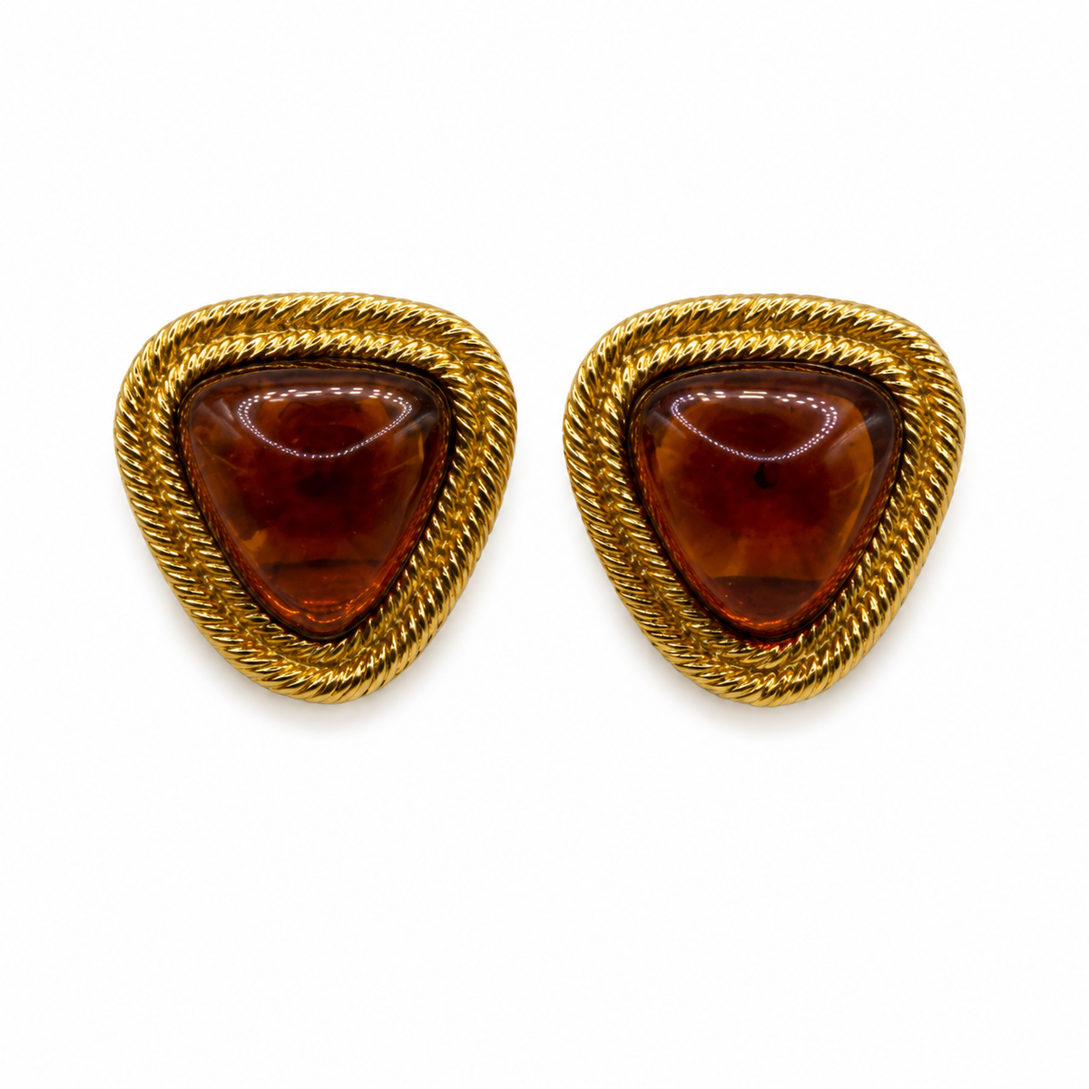 Vintage Chanel Gripoix Glass Cabochon Gold Tone Clip Earrings