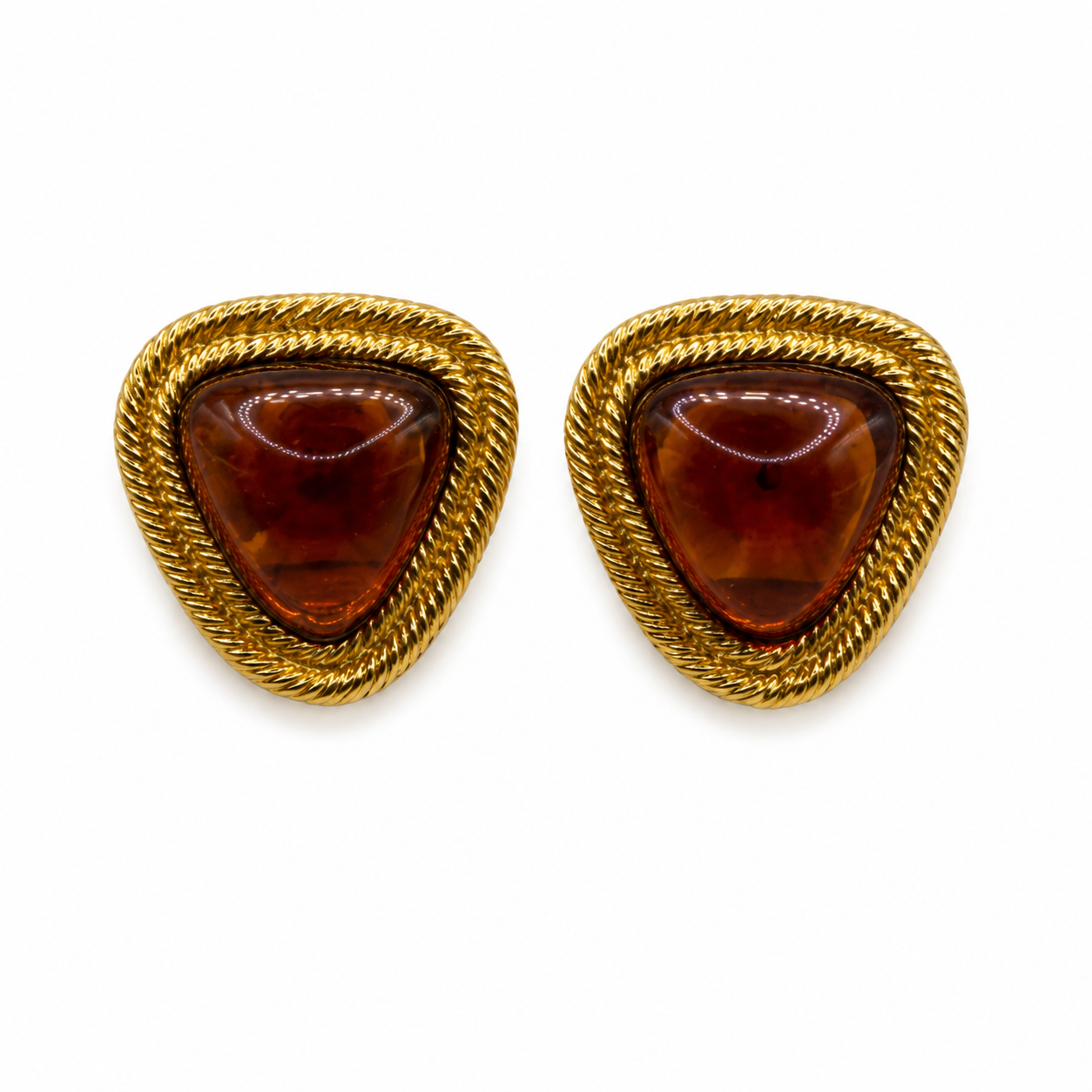 Vintage Chanel Gripoix Glass Cabochon Gold Tone Clip Earrings