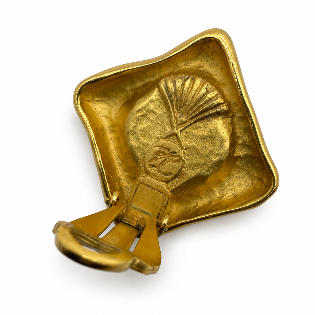 Vintage Karl Lagerfeld Gold Tone Square Clips On Earrings