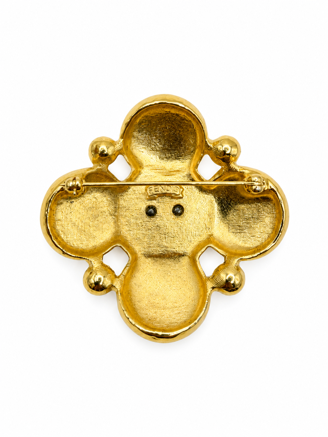 Vintage Fendi Brooch Coin-like Gold Tone Pin