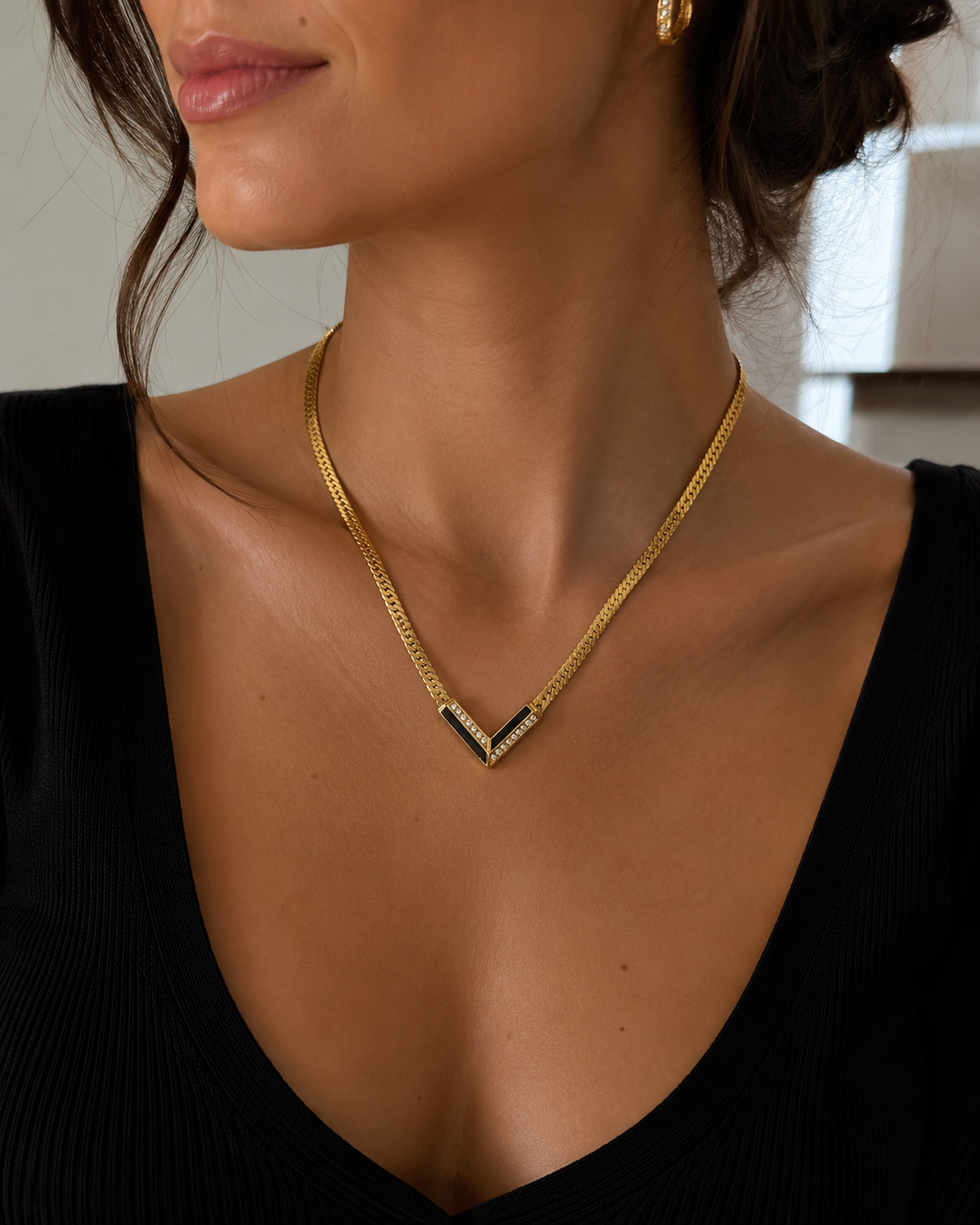 Vintage Christian Dior Germany V-Shape Gold Tone Necklace
