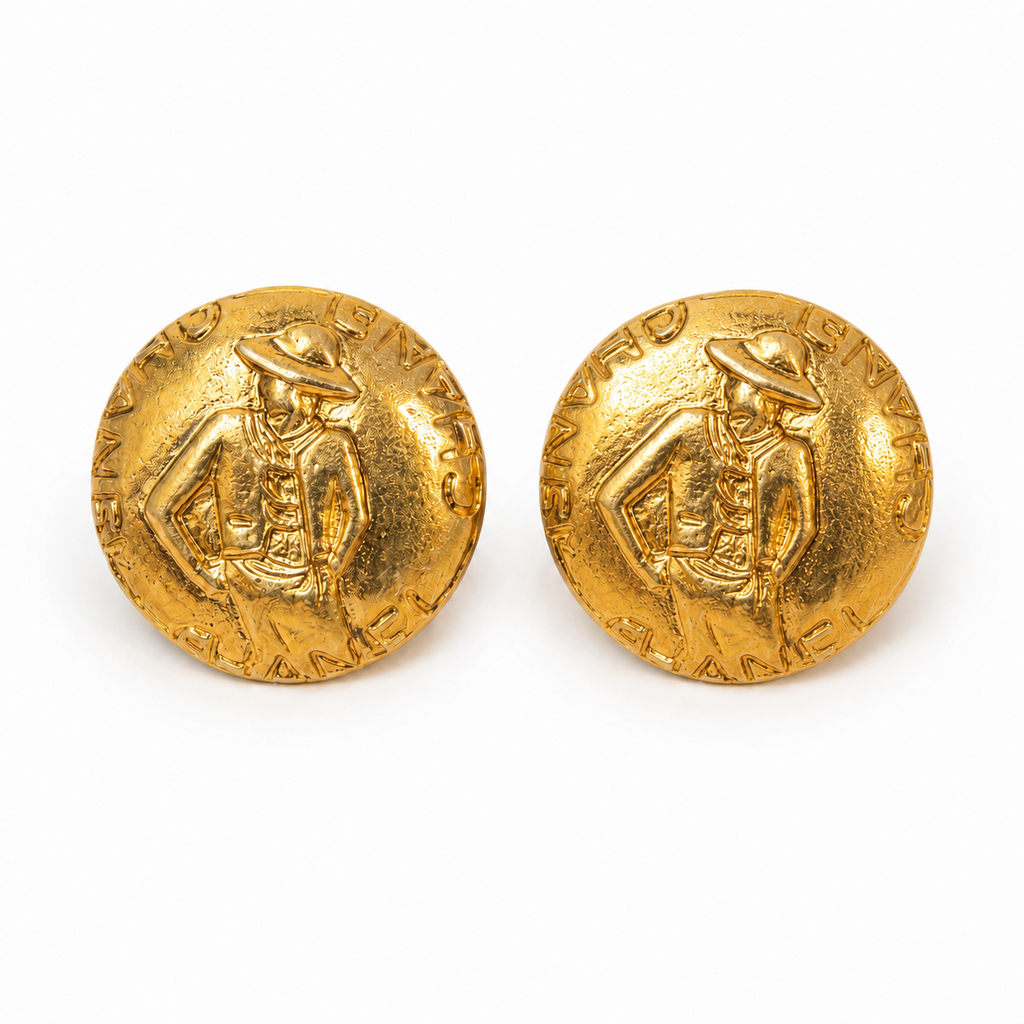 Vintage Chanel Miss Coco Gold Tone Clips On Earrings