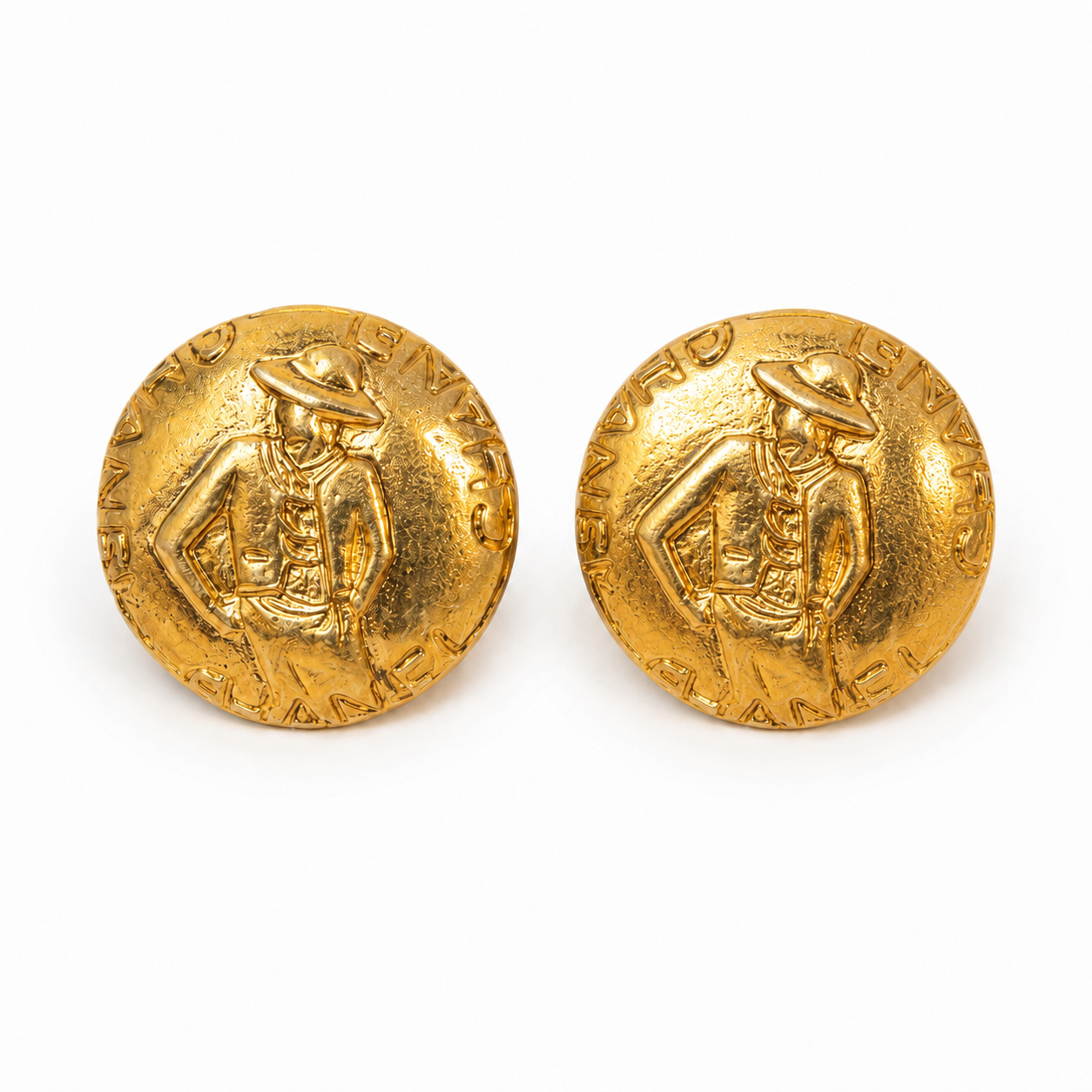 Vintage Chanel Miss Coco Gold Tone Clips On Earrings