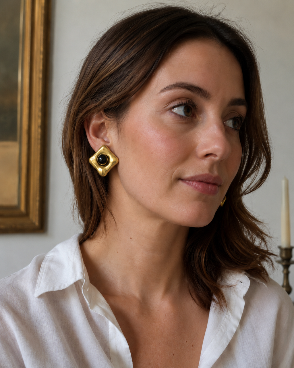 Vintage Karl Lagerfeld Gold Tone Square Clips On Earrings