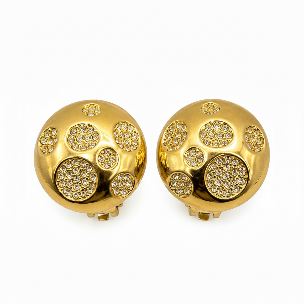 Vintage Christian Dior Gold Tone Rhinestone Clips On Earrings