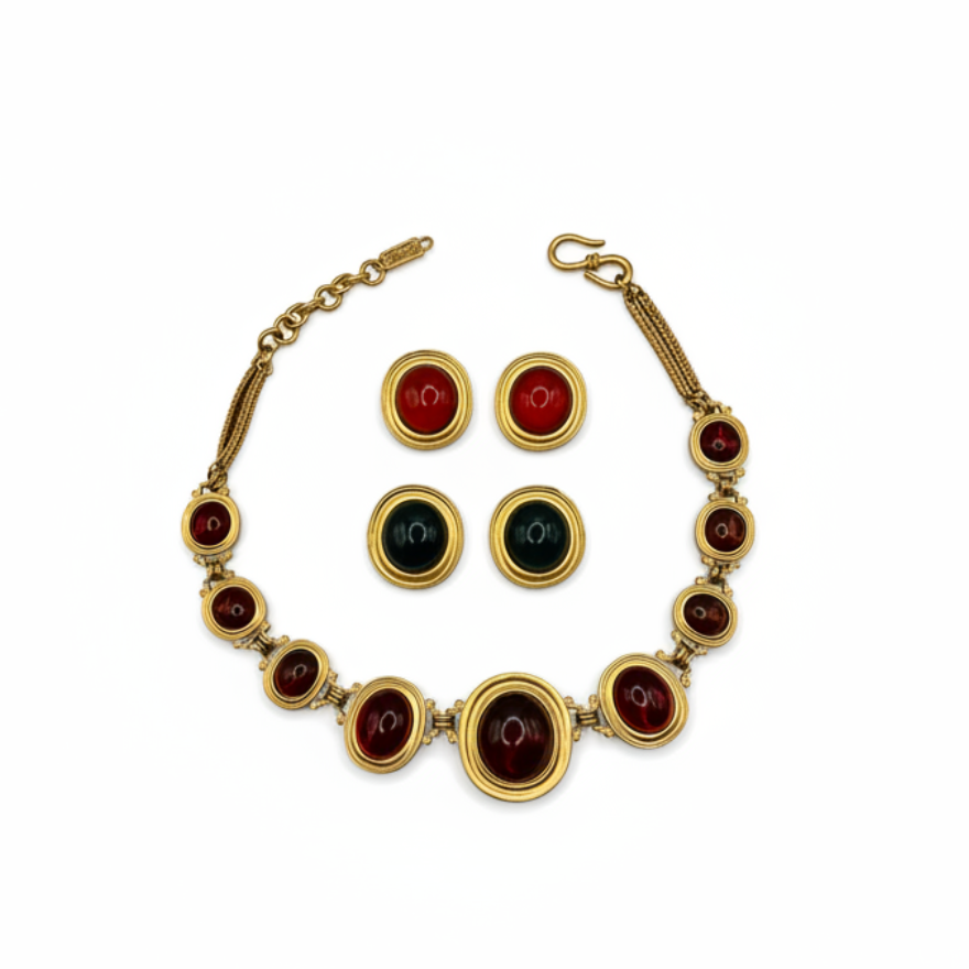 Vintage YSL Jelly Two-side Necklace and Earrings Set