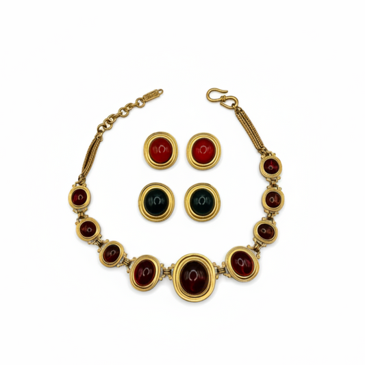 Vintage YSL Jelly Two-side Necklace and Earrings Set