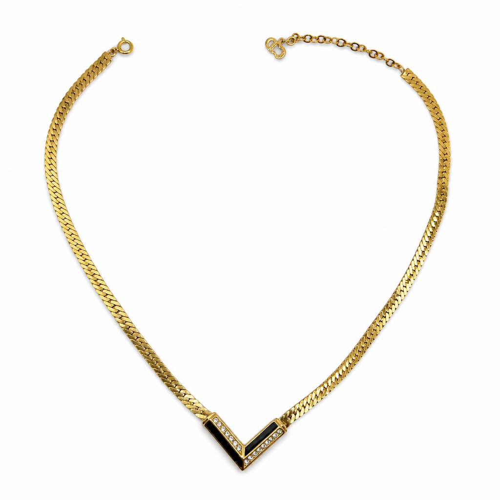 Vintage Christian Dior Germany V-Shape Gold Tone Necklace