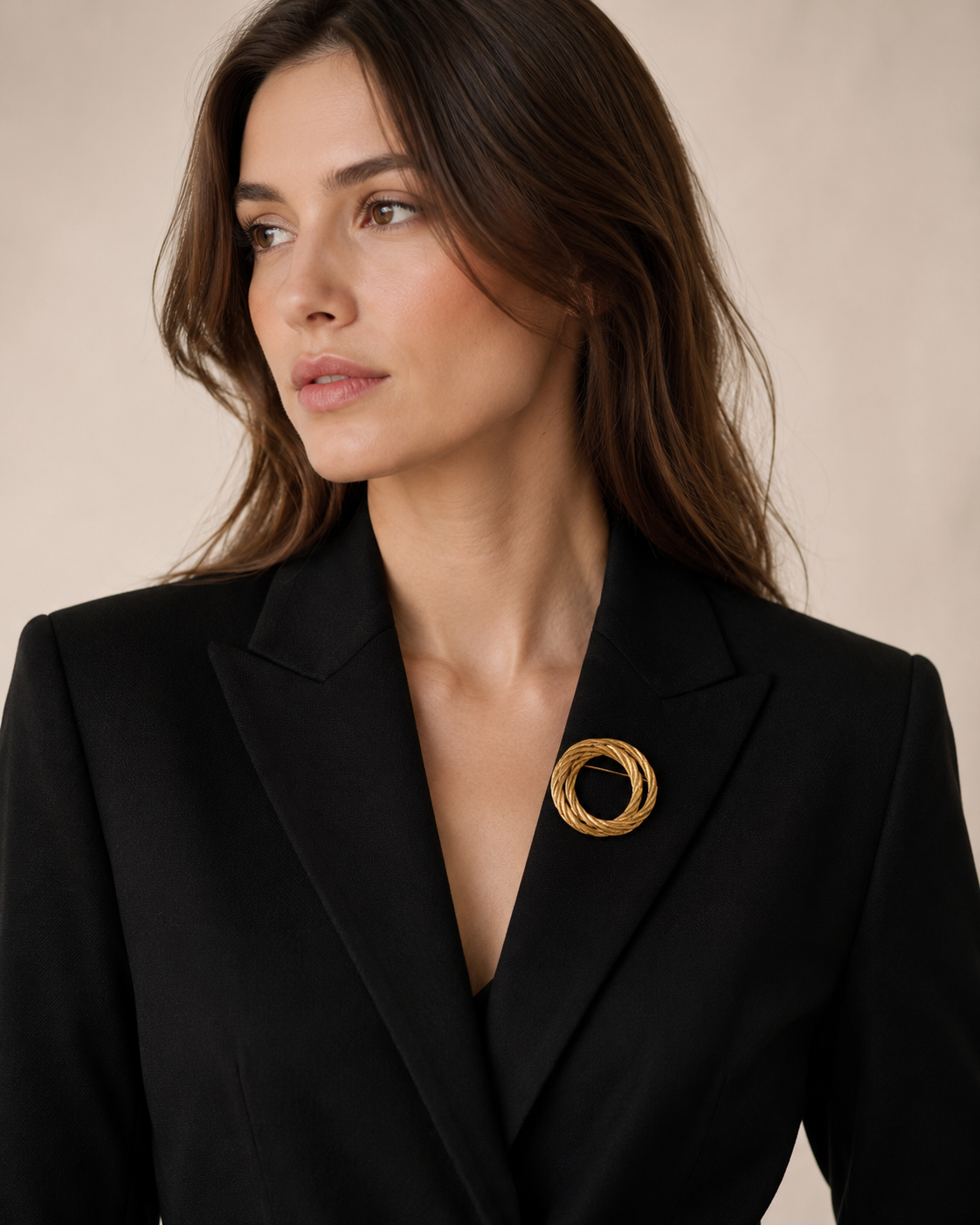 Vintage Christian Dior Rope Double Circle Gold Tone Brooch