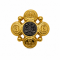 Vintage Fendi Brooch Coin-like Gold Tone Pin