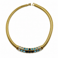 Vintage Christian Dior Blue Rhinestone Omega Necklace
