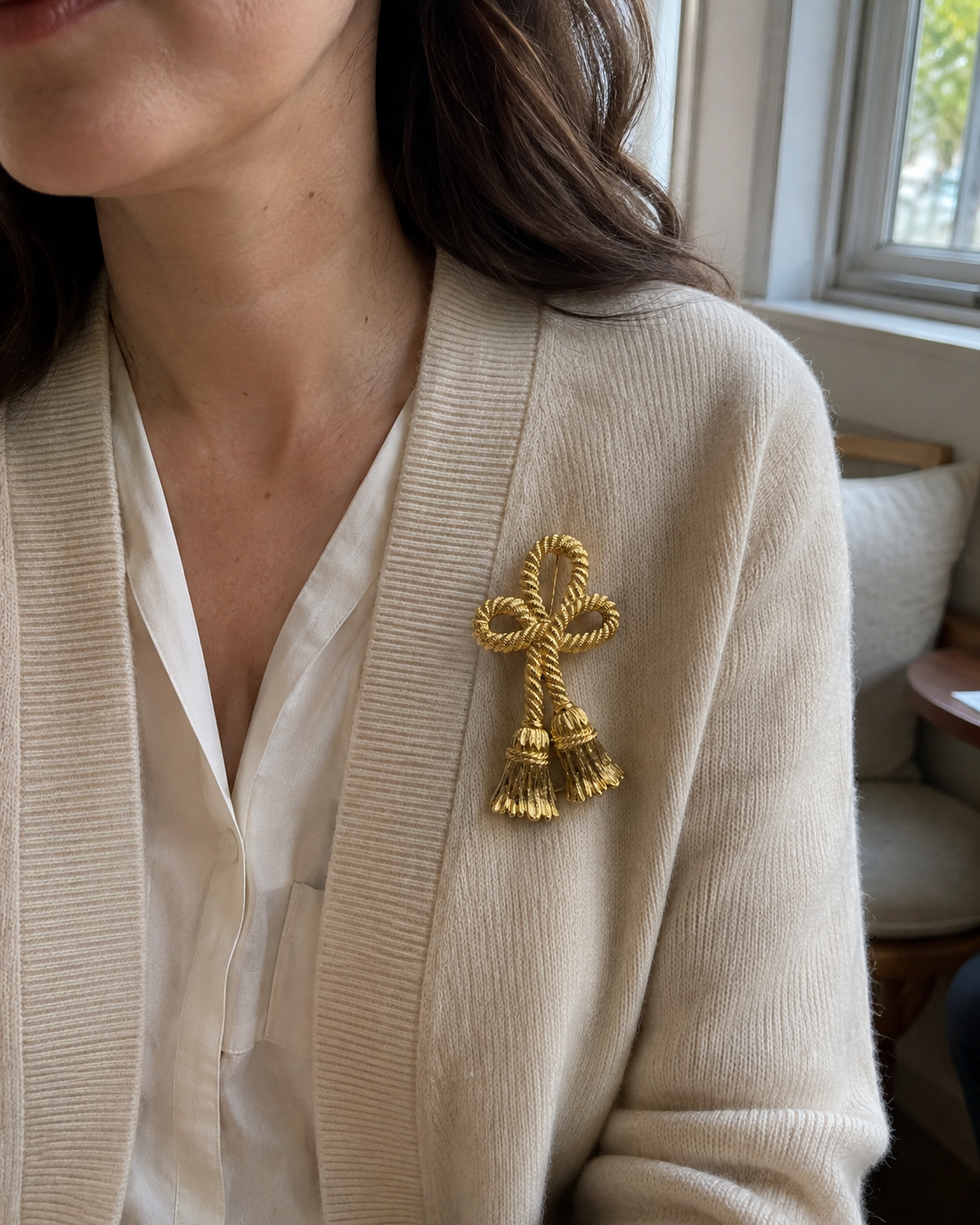 Vintage Givenchy Gold Tone Rope Bow Tie Brooch