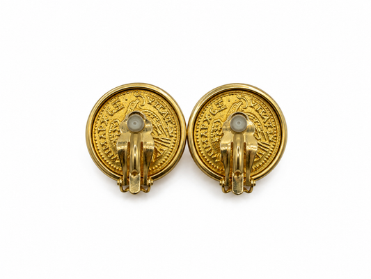 Vintage Carolee Coin Style Gold Tone Round Clips On Earrings