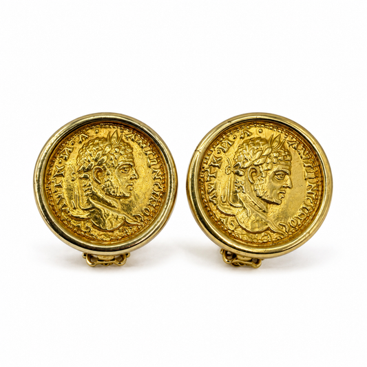 Vintage Carolee Coin Style Gold Tone Round Clips On Earrings