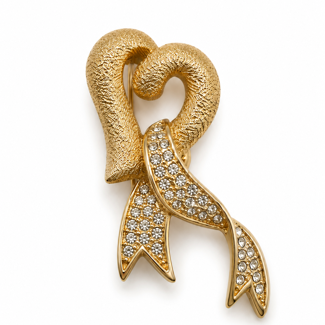 Vintage Christian Dior Heart Gold Tone Brooch Pin