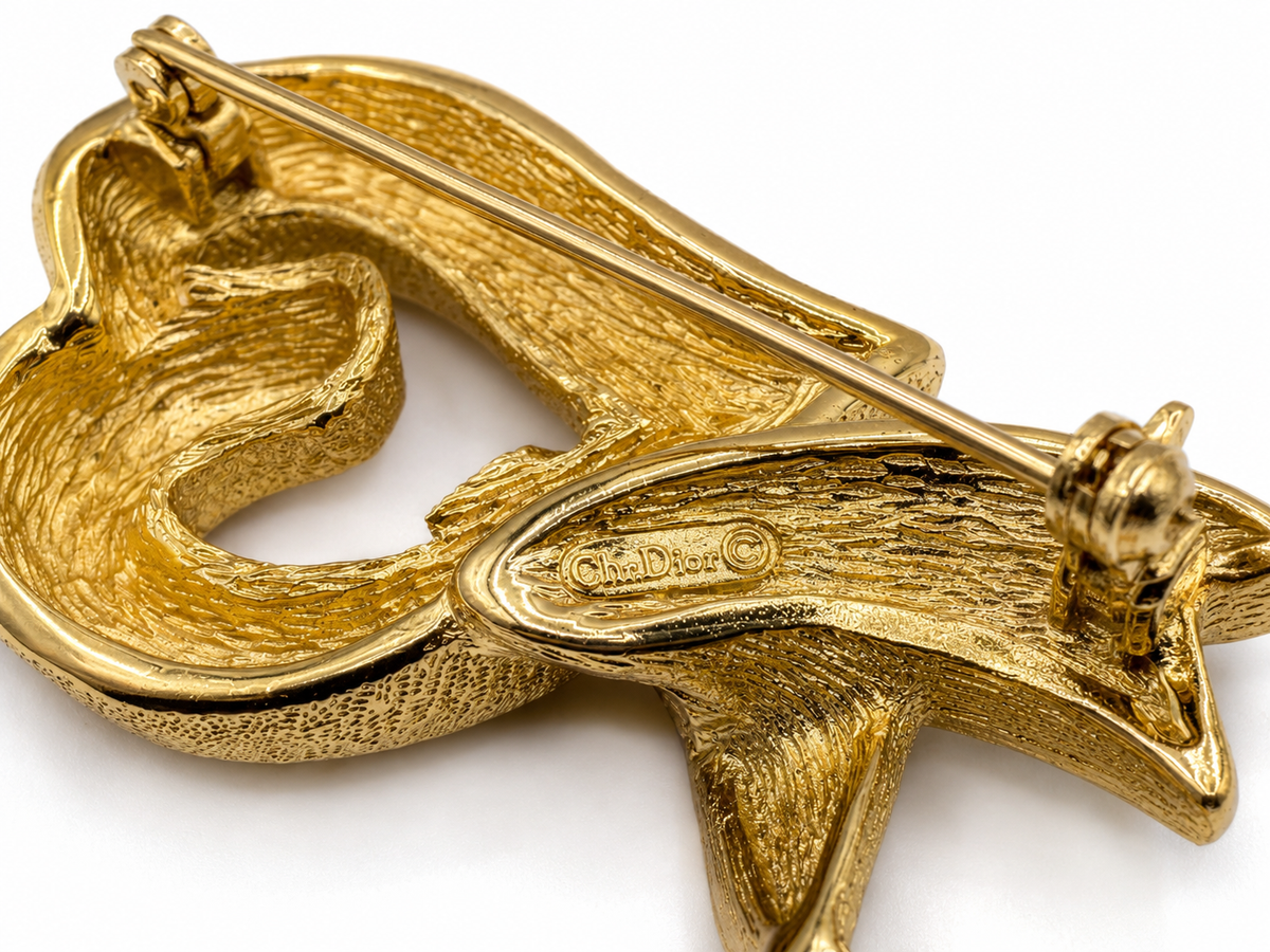 Vintage Christian Dior Heart Gold Tone Brooch Pin