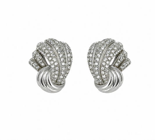 Vintage Givenhy Rhinestone ilver Tone Clips On Earrings